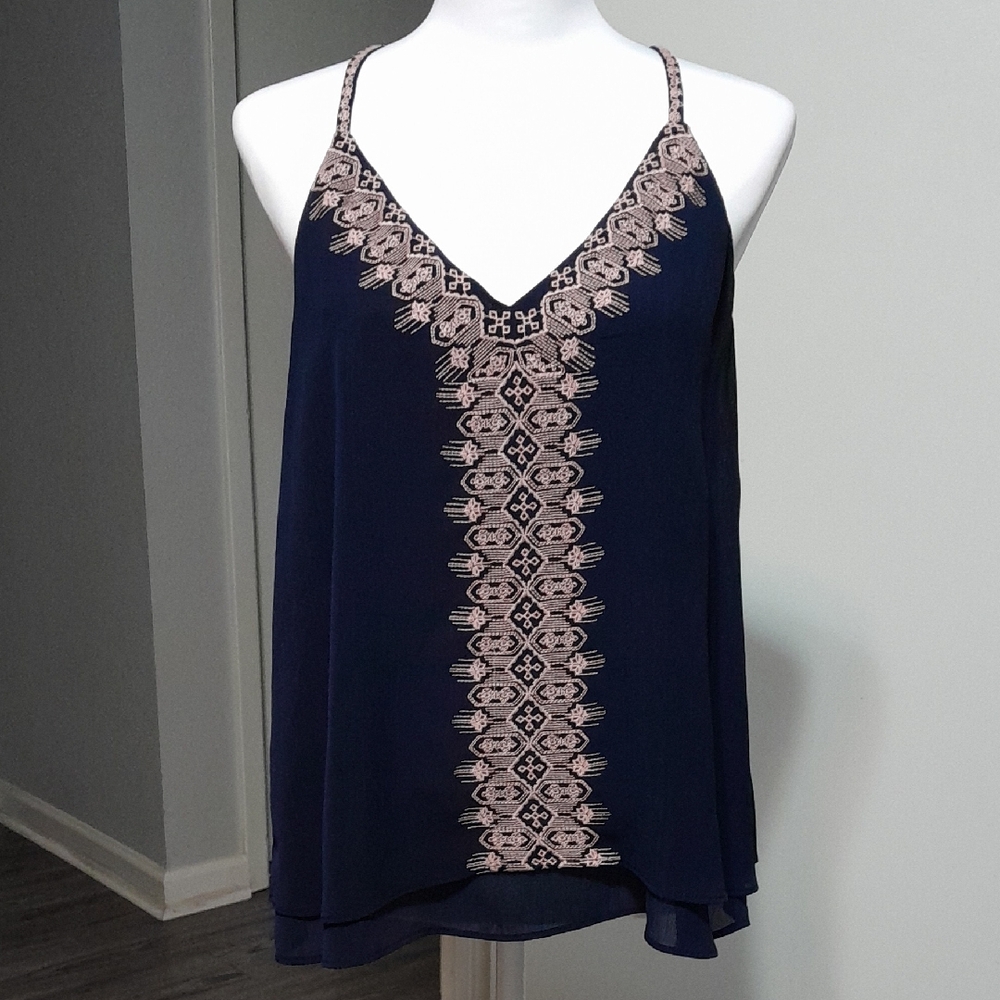Blu Pepper Navy and Pink Embellished Camisole
